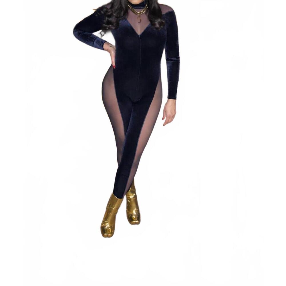 NEW LA LUXE nights illusion catsuit in navy